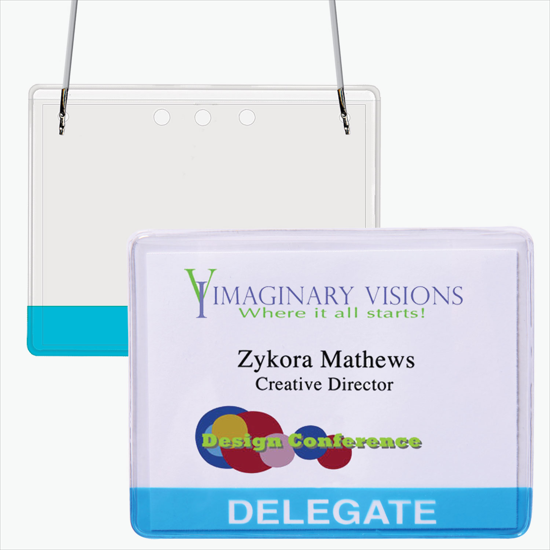 3 x 4 Stock Pre-Printed Badge Holders - Neck Cord Attachment