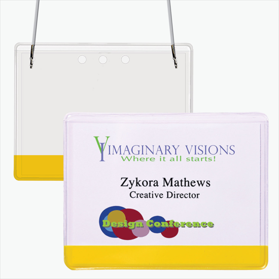 3 x 4 Stock Pre-Printed Badge Holders - Neck Cord Attachment