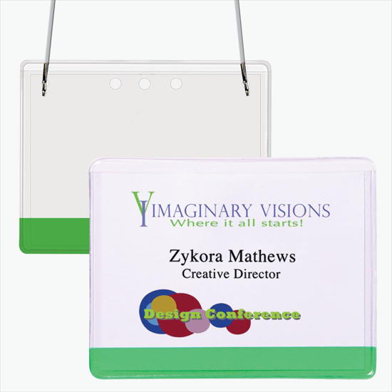 3 x 4 Stock Pre-Printed Badge Holders - Neck Cord Attachment