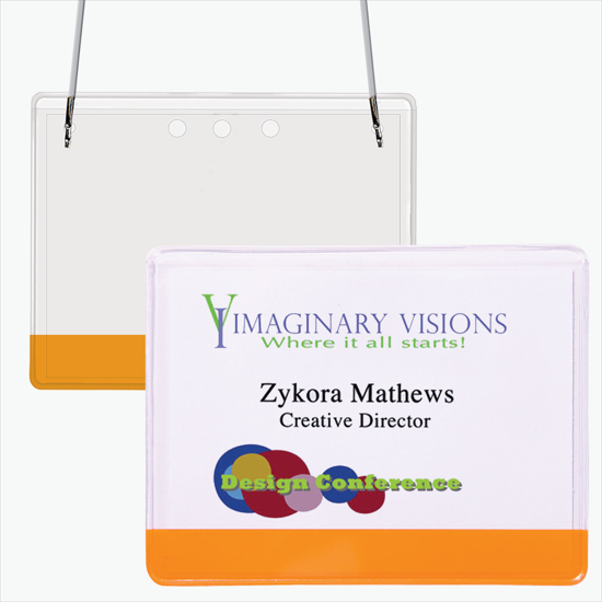 3 x 4 Stock Pre-Printed Badge Holders - Neck Cord Attachment