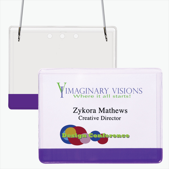 3 x 4 Stock Pre-Printed Badge Holders - Neck Cord Attachment