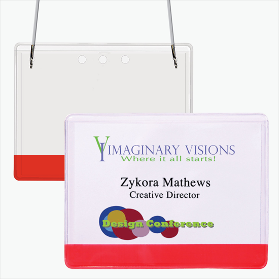 3 x 4 Stock Pre-Printed Badge Holders - Neck Cord Attachment