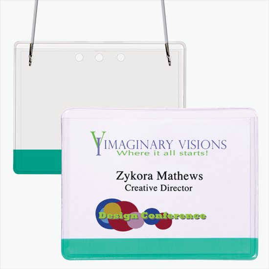 3 x 4 Stock Pre-Printed Badge Holders - Neck Cord Attachment