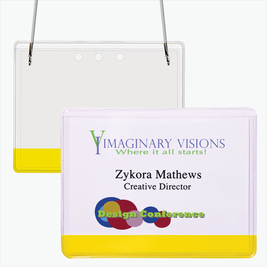 3 x 4 Stock Pre-Printed Badge Holders - Neck Cord Attachment