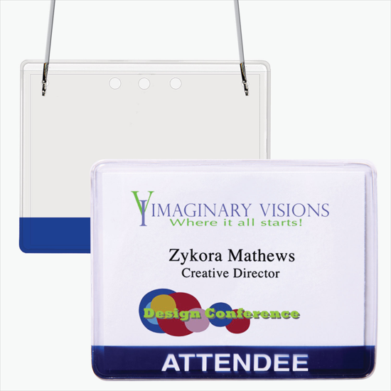 3 x 4 Stock Pre-Printed Badge Holders - Neck Cord Attachment
