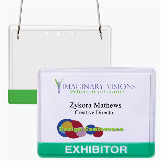 3 x 4 Stock Pre-Printed Badge Holders - Neck Cord Attachment