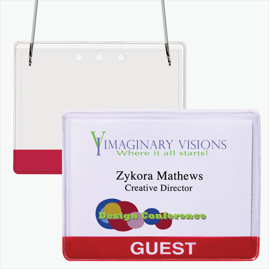 3 x 4 Stock Pre-Printed Badge Holders - Neck Cord Attachment