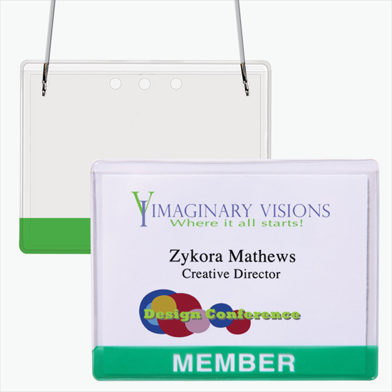 3 x 4 Stock Pre-Printed Badge Holders - Neck Cord Attachment