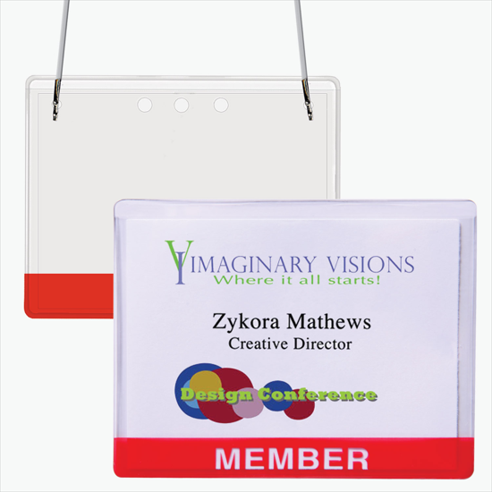 3 x 4 Stock Pre-Printed Badge Holders - Neck Cord Attachment