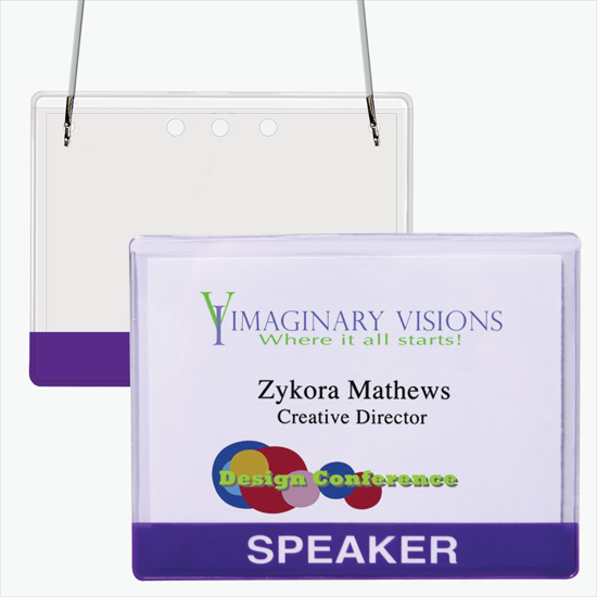 3 x 4 Stock Pre-Printed Badge Holders - Neck Cord Attachment