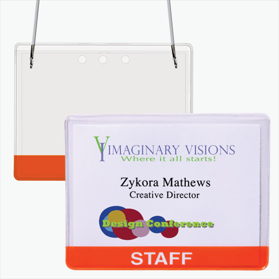 3 x 4 Stock Pre-Printed Badge Holders - Neck Cord Attachment