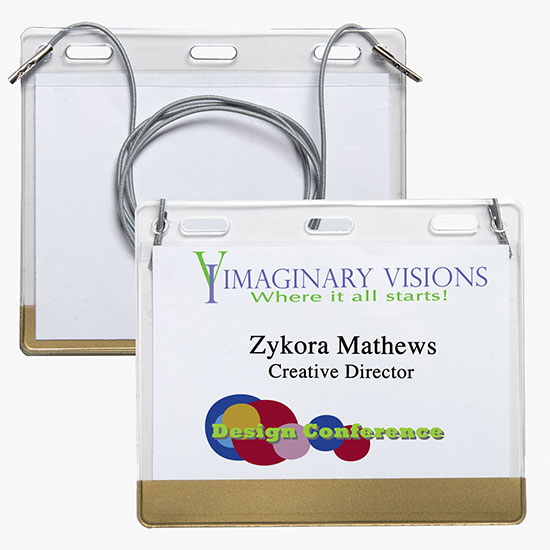 3 x 4 Stock Pre-Printed Badge Holders - Neck Cord Attachment