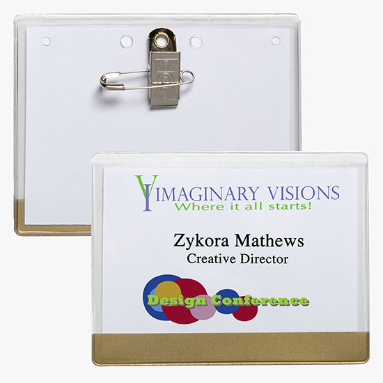 3 x 4 Stock Pre-Printed Badge Holders - Pin/Clip Attachment