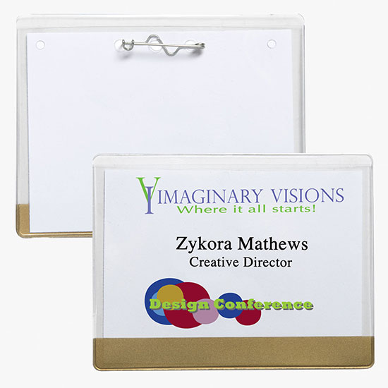 3 x 4 Stock Pre-Printed Badge Holders - Pin Attachment