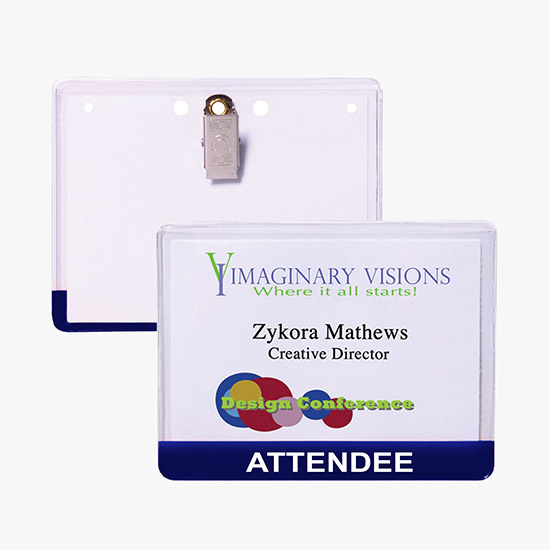 3 x 4 Stock Pre-Printed Badge Holders - Clip Attachment