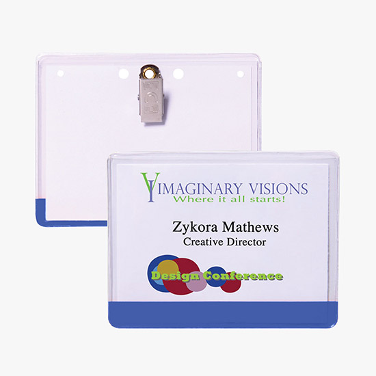 3 x 4 Stock Pre-Printed Badge Holders - Clip Attachment