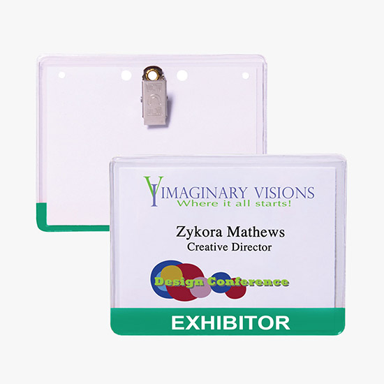 3 x 4 Stock Pre-Printed Badge Holders - Clip Attachment