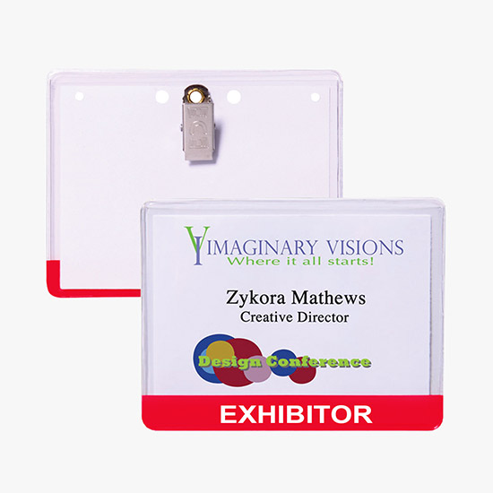 3 x 4 Stock Pre-Printed Badge Holders - Clip Attachment