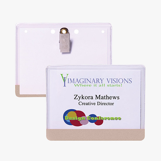 3 x 4 Stock Pre-Printed Badge Holders - Clip Attachment