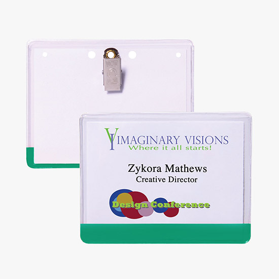 3 x 4 Stock Pre-Printed Badge Holders - Clip Attachment