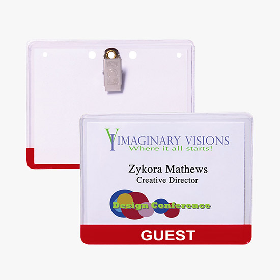 3 x 4 Stock Pre-Printed Badge Holders - Clip Attachment
