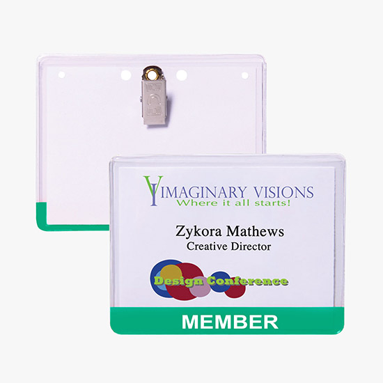 3 x 4 Stock Pre-Printed Badge Holders - Clip Attachment