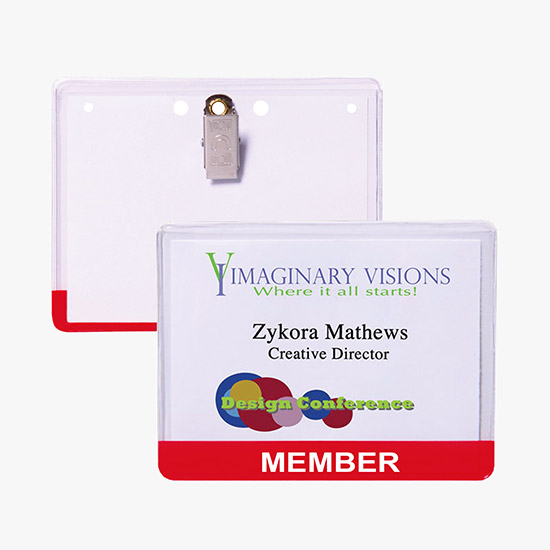 3 x 4 Stock Pre-Printed Badge Holders - Clip Attachment