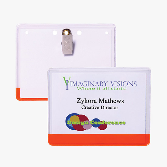 3 x 4 Stock Pre-Printed Badge Holders - Clip Attachment