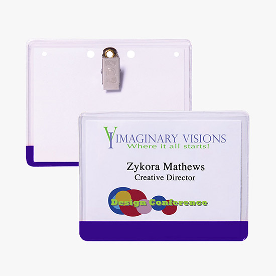 3 x 4 Stock Pre-Printed Badge Holders - Clip Attachment