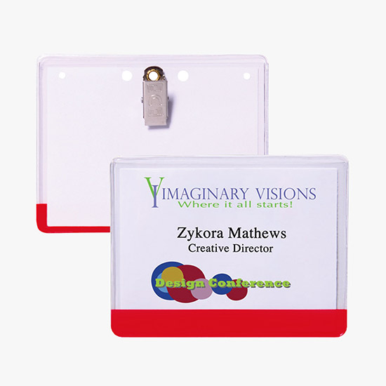 3 x 4 Stock Pre-Printed Badge Holders - Clip Attachment
