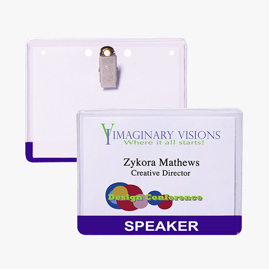 3 x 4 Stock Pre-Printed Badge Holders - Clip Attachment