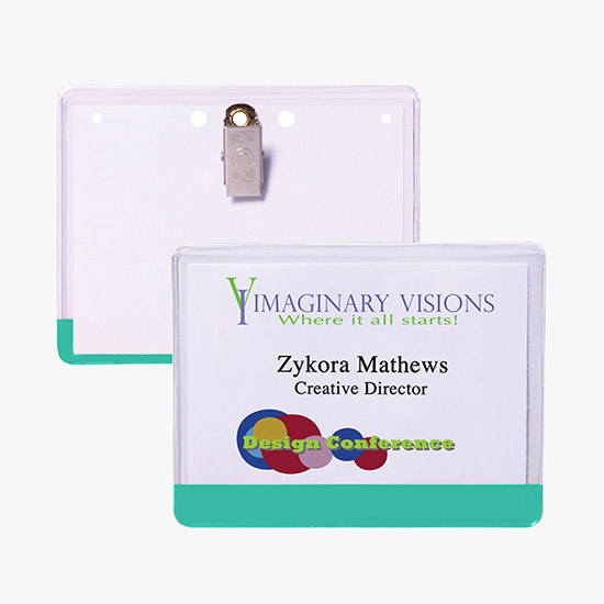 3 x 4 Stock Pre-Printed Badge Holders - Clip Attachment