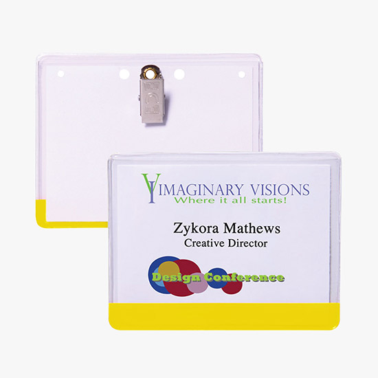 3 x 4 Stock Pre-Printed Badge Holders - Clip Attachment