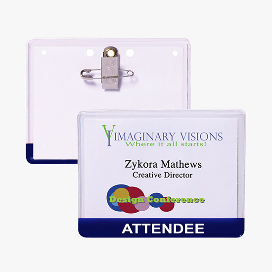 3 x 4 Stock Pre-Printed Badge Holders - Pin/Clip Attachment