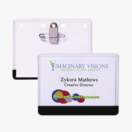 3 x 4 Stock Pre-Printed Badge Holders - Pin/Clip Attachment
