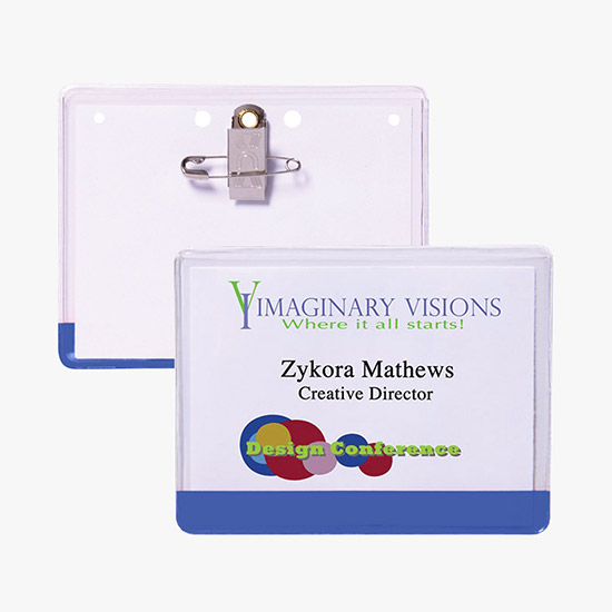 3 x 4 Stock Pre-Printed Badge Holders - Pin/Clip Attachment