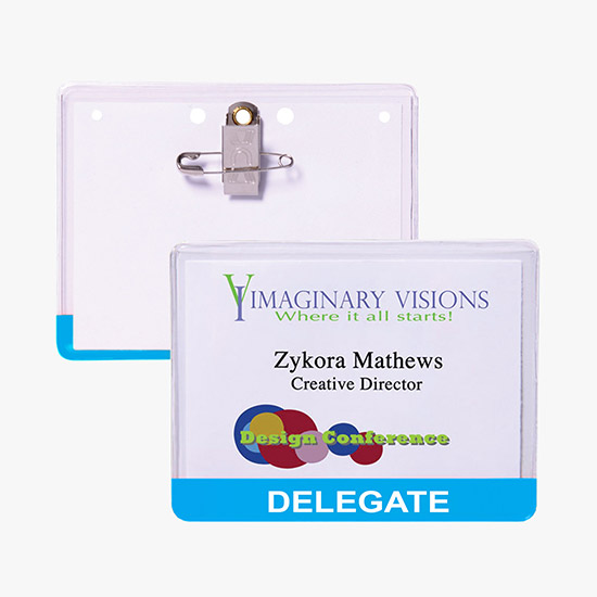 3 x 4 Stock Pre-Printed Badge Holders - Pin/Clip Attachment