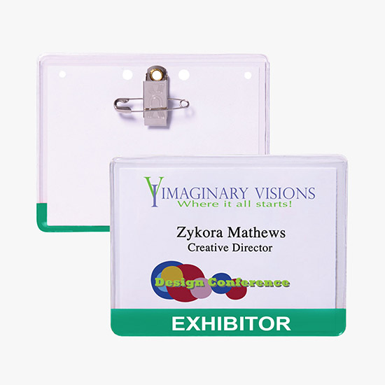 3 x 4 Stock Pre-Printed Badge Holders - Pin/Clip Attachment