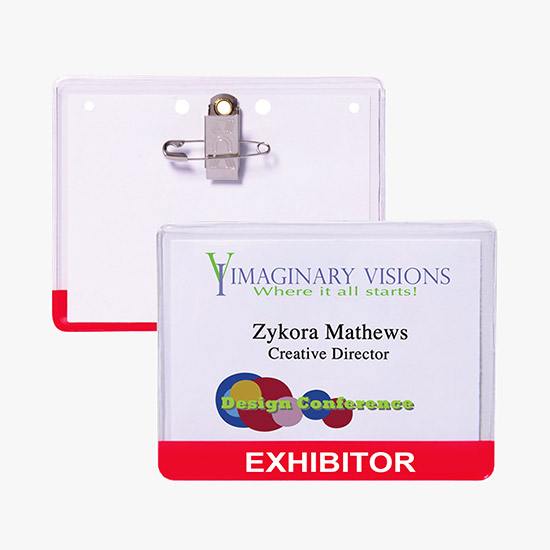 3 x 4 Stock Pre-Printed Badge Holders - Pin/Clip Attachment