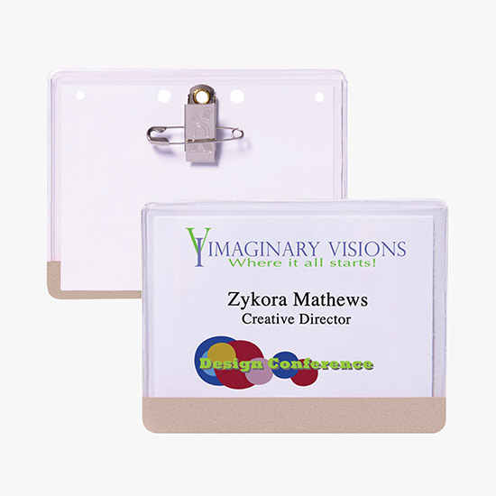 3 x 4 Stock Pre-Printed Badge Holders - Pin/Clip Attachment