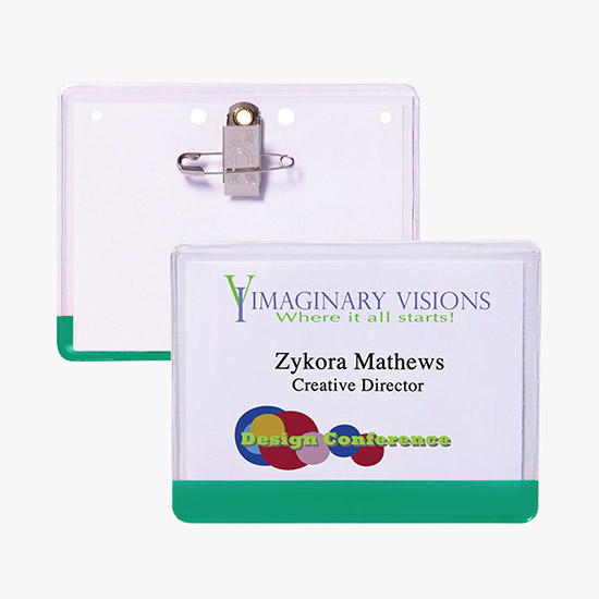 3 x 4 Stock Pre-Printed Badge Holders - Pin/Clip Attachment