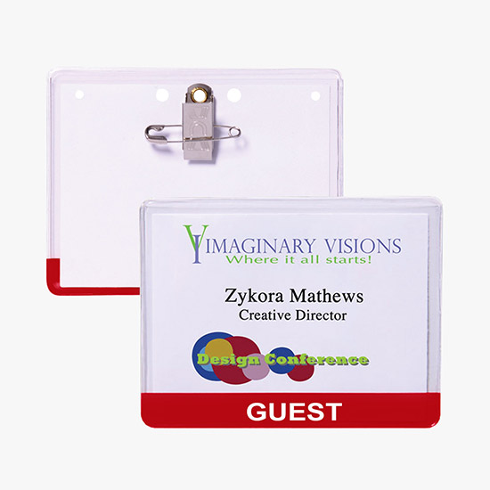 3 x 4 Stock Pre-Printed Badge Holders - Pin/Clip Attachment