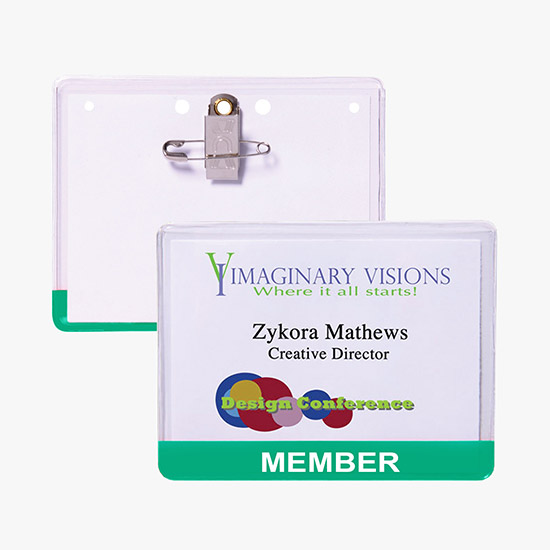 3 x 4 Stock Pre-Printed Badge Holders - Pin/Clip Attachment