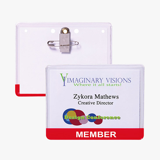3 x 4 Stock Pre-Printed Badge Holders - Pin/Clip Attachment
