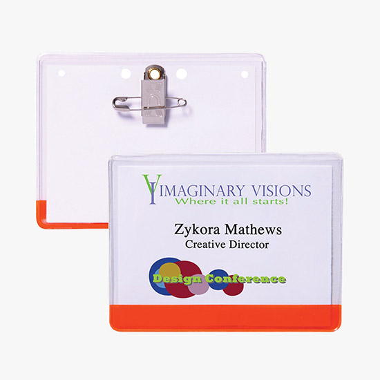 3 x 4 Stock Pre-Printed Badge Holders - Pin/Clip Attachment