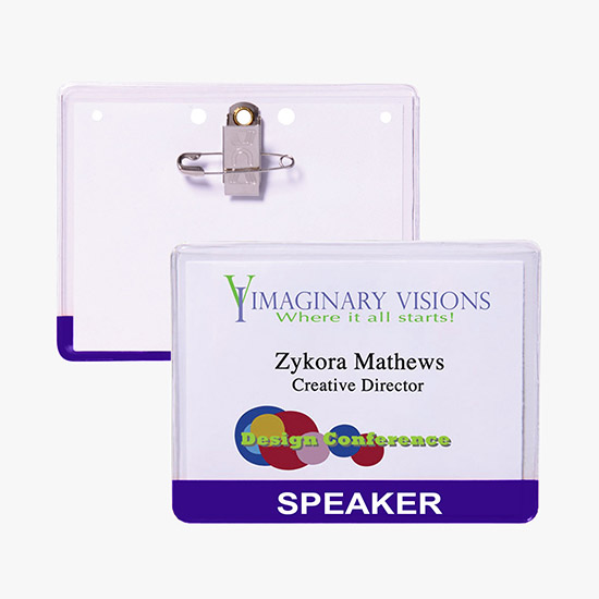 3 x 4 Stock Pre-Printed Badge Holders - Pin/Clip Attachment