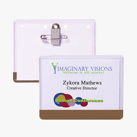 3 x 4 Stock Pre-Printed Badge Holders - Pin/Clip Attachment