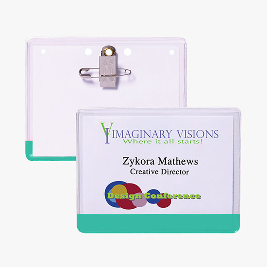 3 x 4 Stock Pre-Printed Badge Holders - Pin/Clip Attachment