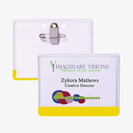 3 x 4 Stock Pre-Printed Badge Holders - Pin/Clip Attachment