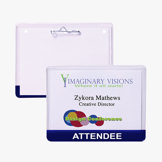 3 x 4 Stock Pre-Printed Badge Holders - Pin Attachment